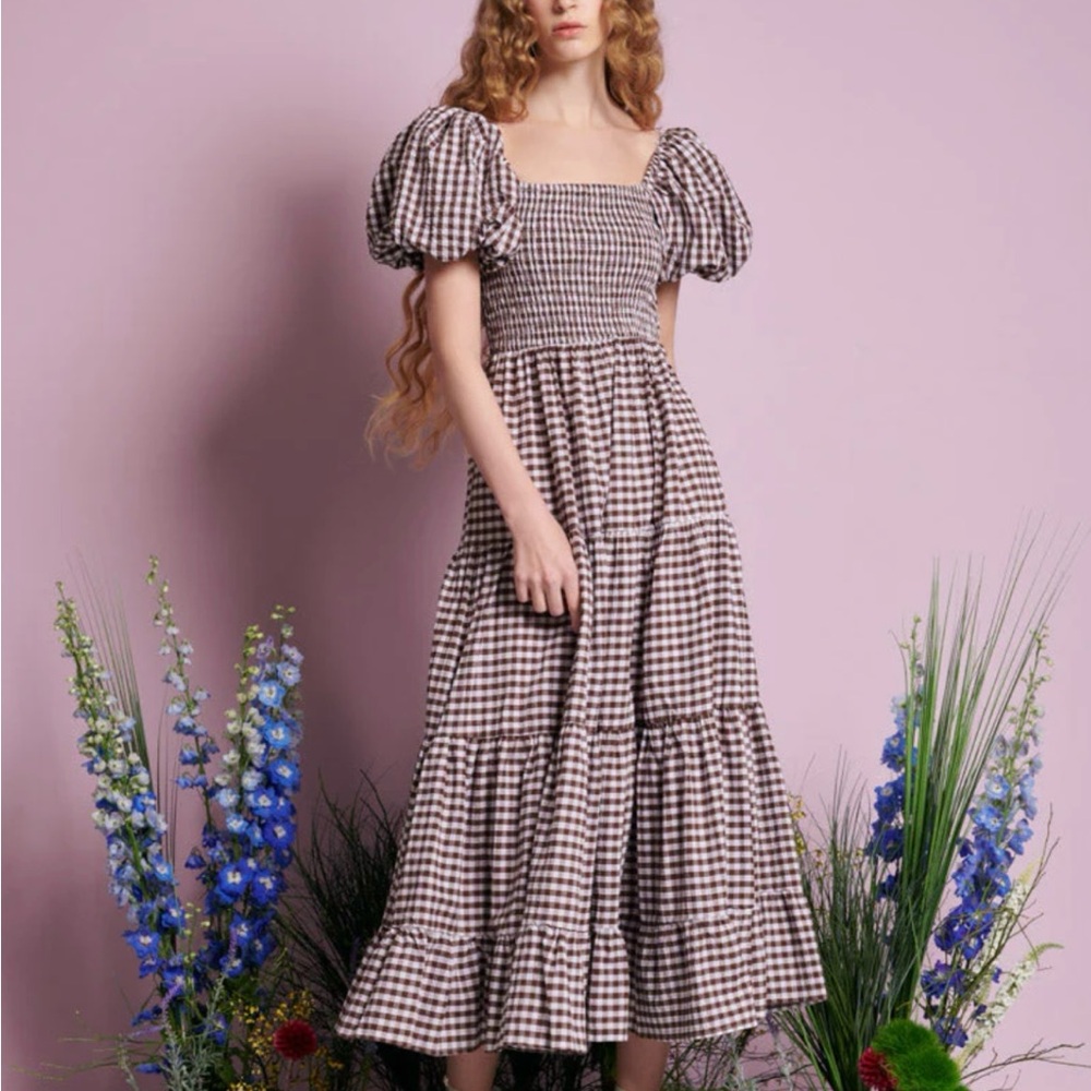 Gingham Puff Sleeve Midi Dress